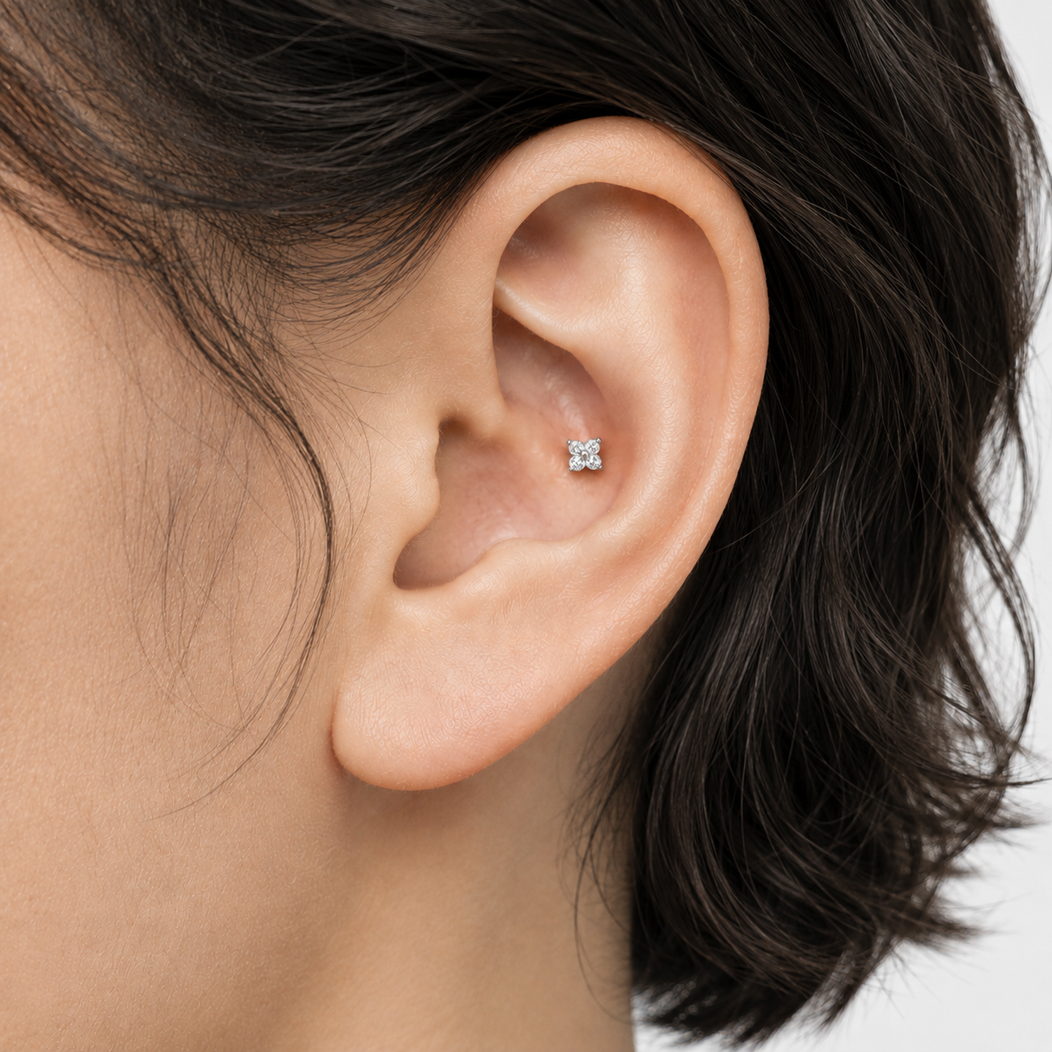 FOUR-PETAL CZ FLOWER STUD