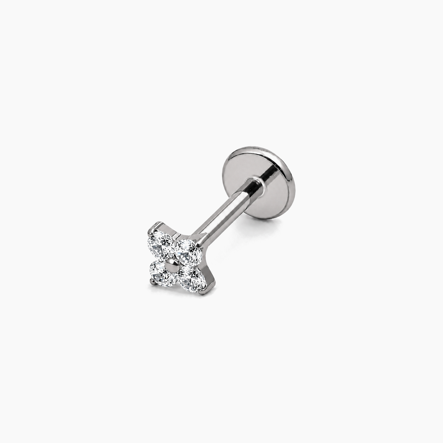Implant-Grade Titanium Flat Back Stud with Four-Petal Cubic Zirconia Flower Design1